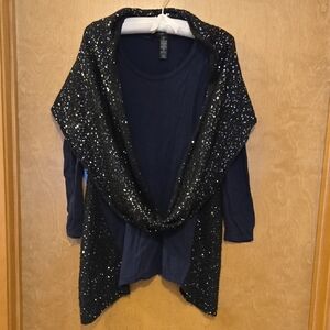 Style & Co. Navy Sequin Sweater with scarf